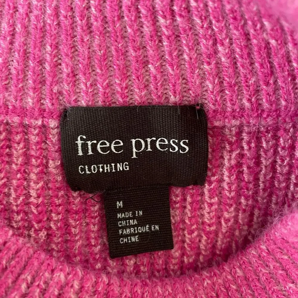 FREE PRESS Womens Sweater Size M Pink Mock Neck Puff Sleeve Pull Over Fitted Top - Picture 5 of 9